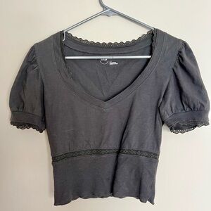 Aerie Charcoal Puff Sleeve Crop Top